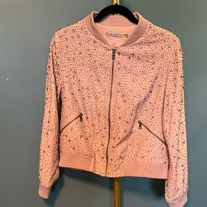 Alice + Olivia Light Pink Embellished Bomber Jacket